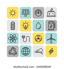 Power and energy flat vector icons set