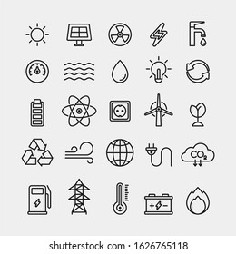 Power and energy flat vector icons set