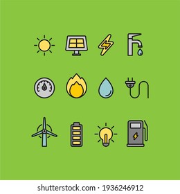 Power And Energy Flat Vector Icons Set