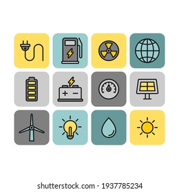 Power and energy flat vector icons set