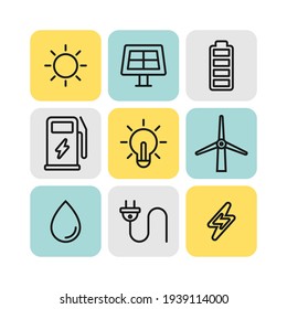 Power and energy flat vector icons set