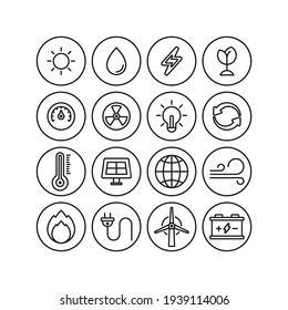 Power and energy flat vector icons set