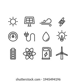 Power and energy flat vector icons set