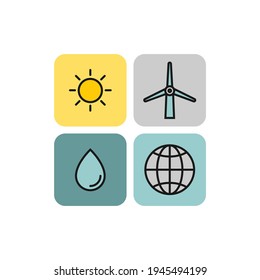 Juego de iconos de vectores planos de energía y energía