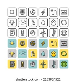 Power and energy flat vector icons set