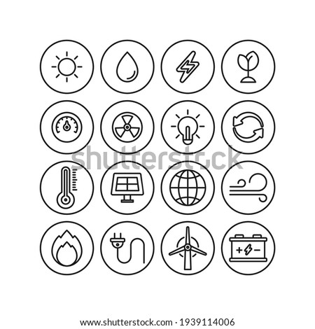 Power and energy flat vector icons set