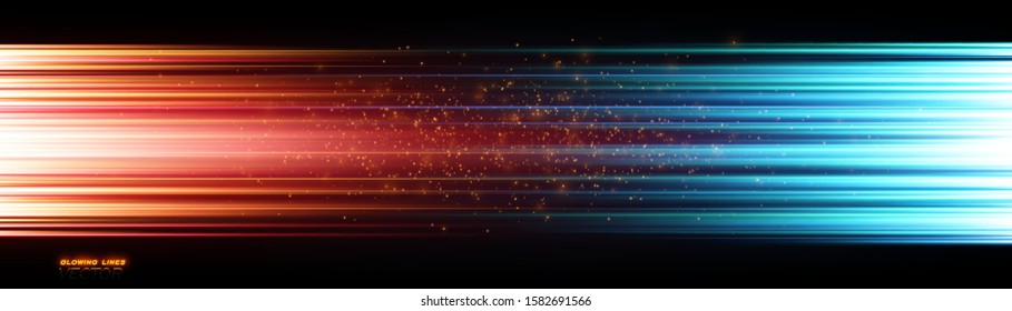 Power energy. Futuristic Flash. Magic sparks. Neon lines. Glow effect. Beautiful light. Glint cosmic rays. Mystical shine streaks. Empty place. Abstract background. Vector.