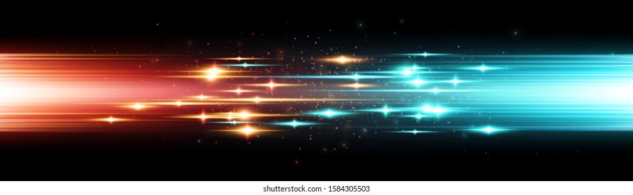 Power energy. Futuristic Flash. Magic sparks. Neon lines. Glow effect. Beautiful light. Glint cosmic rays. Mystical shine streaks. Empty place. Abstract background. Vector.