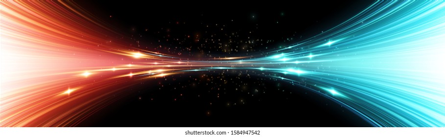 Power energy. Futuristic Flash. Magic sparks. Neon lines. Glow effect. Beautiful light. Glint cosmic rays. Mystical shine streaks. Empty place. Abstract background. Vector.