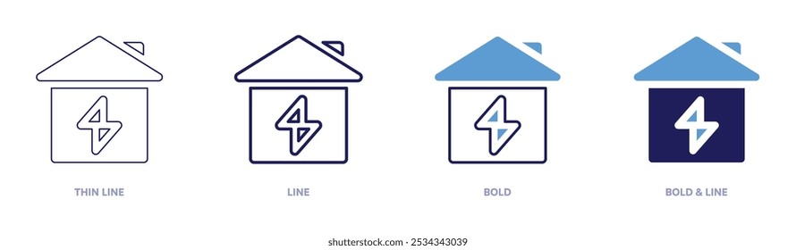 Icono de energía en 4 estilos diferentes. Línea delgada, línea, negrita y línea negrita. Estilo duotono. Trazo editable.