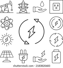 Power, energy icon in a collection with other items