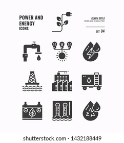 Power and energy icon set 4, Factory Plug, pollution, environment, fuel and more, Glyph icons Design. vector