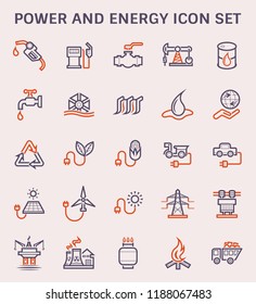 Power and energy icon set, color and outline.