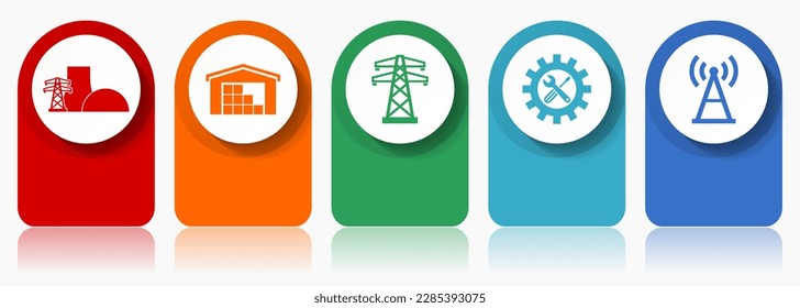 Power and energy icon set, flat design miscellaneous colorful icons such as power plant, warehouse, powerline, service and antenna for webdesign and mobile applications, infographic vector template in