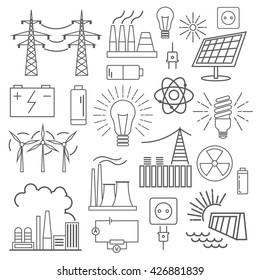 Power energy icon set. Thin line design. Vector illustration