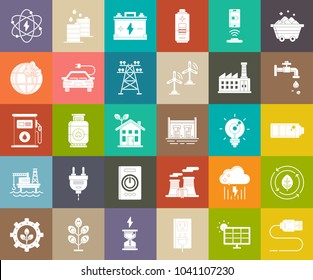 power Energy icons, vector electricity symbols, green ecology signs, oil and gas industry