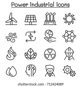 Power & Energy industrial icon set in thin line style