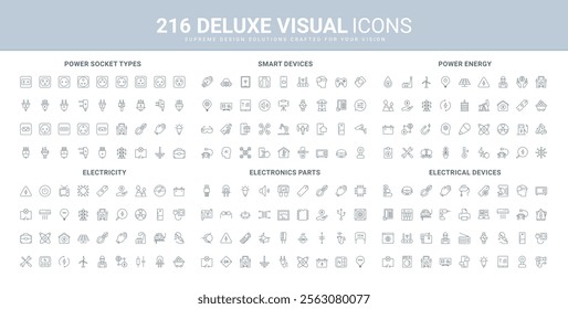 Power and energy industry, electricity production from renewable resources line icon set. Electrical appliances and smart home devices, electronics thin black outline symbols vector illustration