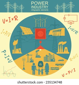 Power energy industry infographic, electric systems, set elements for creating your own infographics. Vector illustration