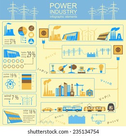 Power energy industry infographic, electric systems, set elements for creating your own infographics. Vector illustration