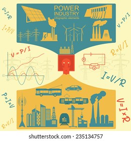 Power energy industry infographic, electric systems, set elements for creating your own infographics. Vector illustration