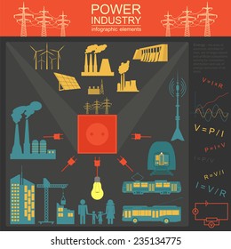 Power energy industry infographic, electric systems, set elements for creating your own infographics. Vector illustration