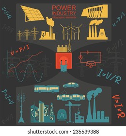 Power energy industry infographic, electric systems, set elements for creating your own infographics. Vector illustration