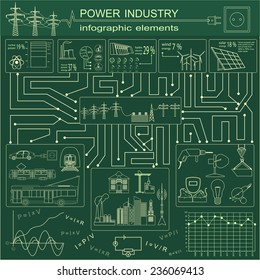 Power energy industry infographic, electric systems, set elements for creating your own infographics. Vector illustration