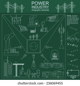 Power energy industry infographic, electric systems, set elements for creating your own infographics. Vector illustration