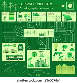 Power energy industry infographic, electric systems, set elements for creating your own infographics. Vector illustration