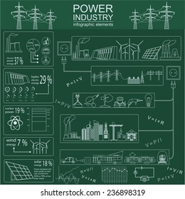 Power energy industry infographic, electric systems, set elements for creating your own infographics. Vector illustration