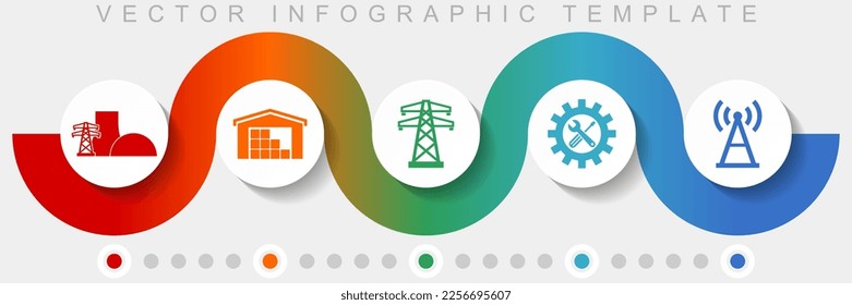 Power and energy infographic vector template with icon set, miscellaneous icons such as power plant, warehouse, powerline, service and antenna for webdesign and mobile applications