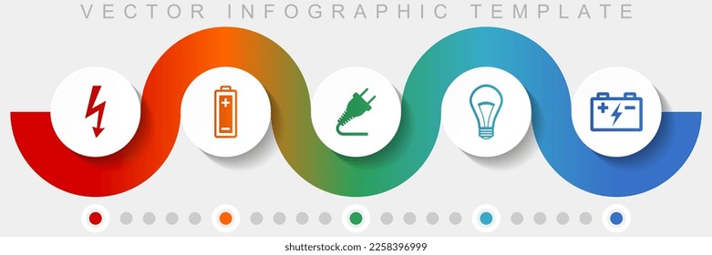 Power and energy infographic vector template with icon set, miscellaneous icons such as bolt, battery, plug and light bulb for webdesign and mobile applications