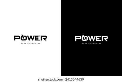 diseño del logotipo de energía eléctrica. Ilustración vectorial de la tipografía de potencia y el trueno. Plantilla de icono vectorial de diseño de logotipo moderno