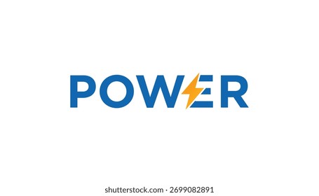 Diseño del logotipo de Power Energy. Ilustración vectorial de tipografía de potencia y truenos. Plantilla moderna del icono del Vector del diseño del logotipo