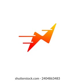 Power up energy logo with lightning bolt like N letter and line graph up icon symbol graphic	