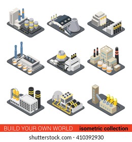 Power Energy Plant Factory Nuclear Heat Heating Gas Elevator Industrial Exterior. 3d Isometric Style Vector Illustration. Build Your Own Infographics World Collection.