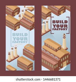 Power energy plant, nuclear, heating gas production set of banners. Industrial exterior. 3d isometric style vector illustration. Build your own infographics factory. Industry.