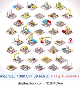 Power Energy Plant Urban Factory Farm Industry Nuclear Heat Heating Gas Elevator Industrial Exterior. Isometric Building Game Tile. Icon 3D City Map Isolated Infographic  Element Set Vector Collection