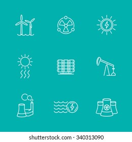 Power, energy production, nuclear energetics, electric industry, line icons, vector illustration - Shutterstock ID 340313090