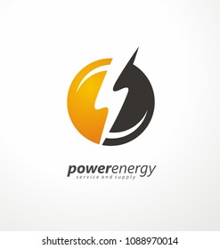 Power energy service and supply creative logo design idea with circle shape and bolt symbol in negative space. Vector icon illustration.