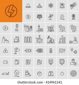 Power Energy Sources Electricity Vector Icons Set 