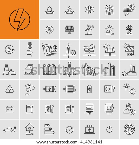 Power Energy Sources Electricity Vector Icons Set 