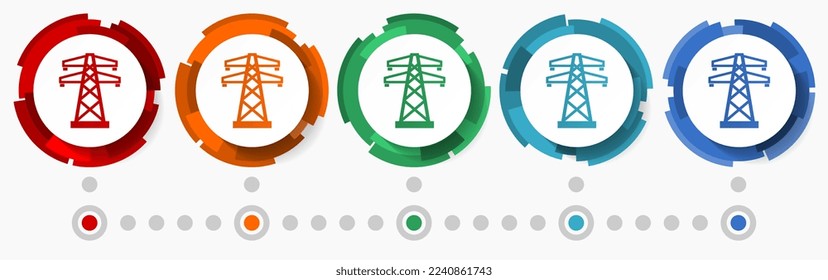 Energie, Energieturm-Konzept, Vektorsymbol-Set, Flachdesign-Zeiger, Infografik-Vorlage