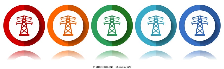 Power, energy tower vector icons, flat icon set for logo design, webdesign and mobile applications, colorful web button collection in eps 10