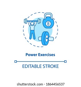 Power exercise turquoise concept icon. Weight lifting. Athlete with barbell. Gym workout. Kinesiology idea thin line illustration. Vector isolated outline RGB color drawing. Editable stroke