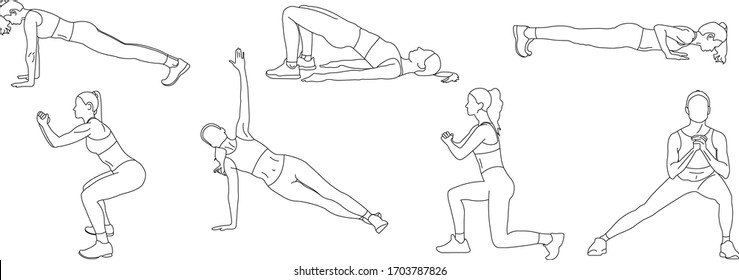 Power exercises: lunges, squats, plank, side plank, glute bridge, push-UPS