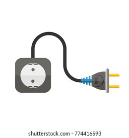 Power extension cord in flat design. Vector illustration. Abstract extension cord, isolated on white background.