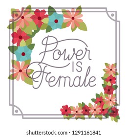power is female label with flower frame isolated icon
