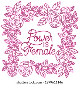 power is female label with roses frame icons